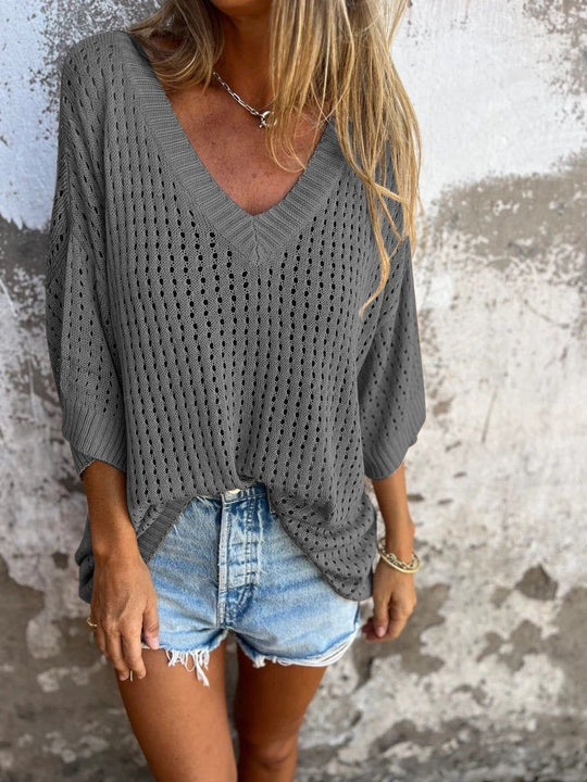Damen nan luftig gestrickter V-Ausschnitt Pullover im Oversize-Schnitt Shop Nory