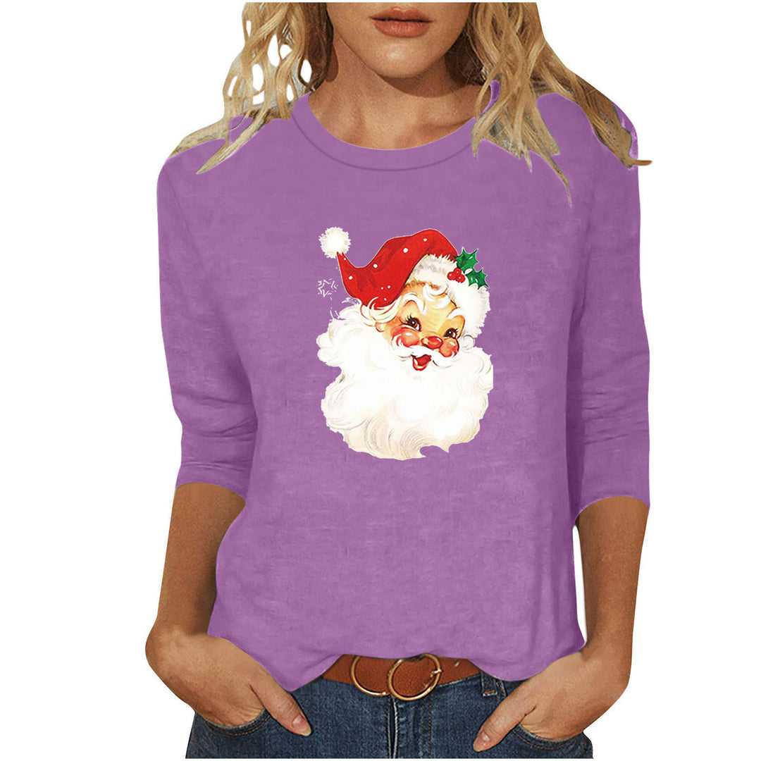 Damen nan lässiges Sweatshirt mit nostalgischem Weihnachtsmannprint und dreiviertelärmeln Shop Nory