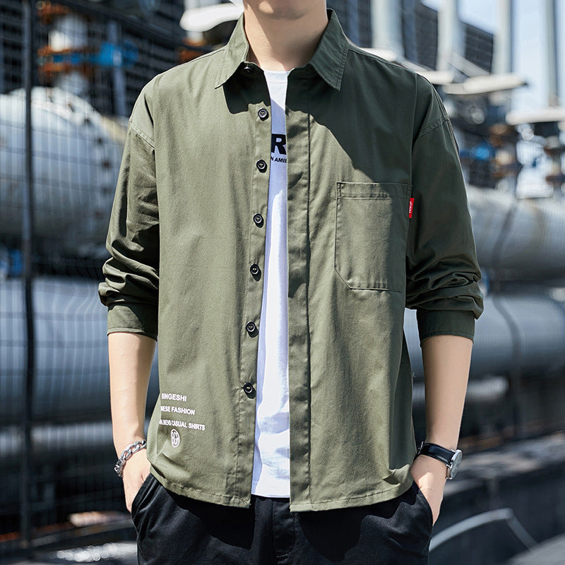 Herren Oversized-Hemdjacke im Casual-Worker-Stil mit Brusttasche und durchgehender Knopfleiste Shop Nory
