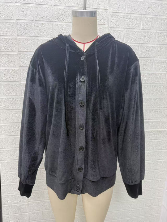 Damen Oversize Samt-Kapuzenjacke mit elastischem Saum und weiten Ärmeln Shop Nory
