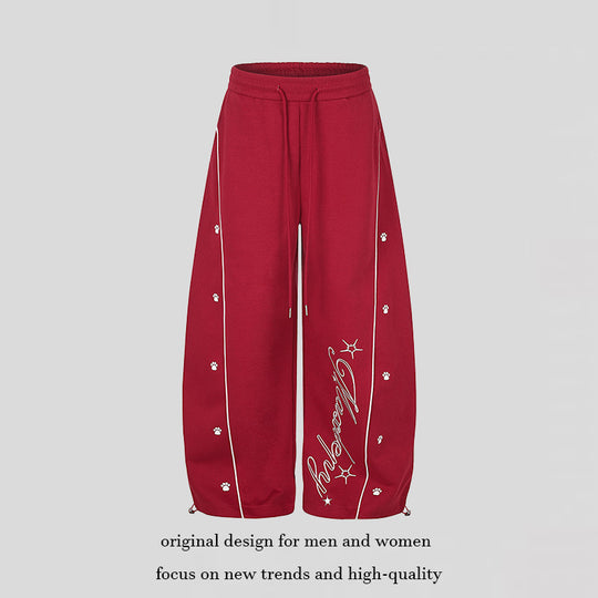 Damen Lockerfallende Palazzo‑Sweathose im Athleisure‑Look mit Tunnelzugbund und Script‑Print Shop Nory