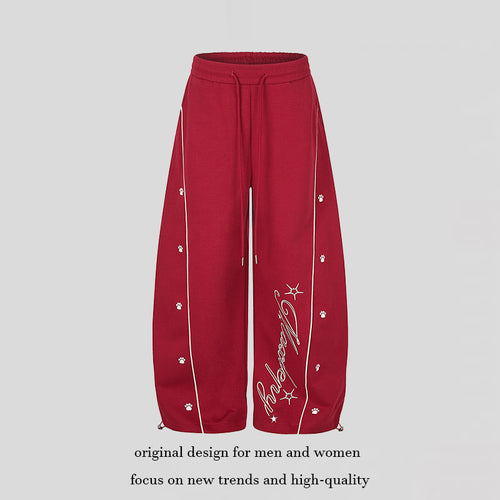 Damen Lockerfallende Palazzo‑Sweathose im Athleisure‑Look mit Tunnelzugbund und Script‑Print Shop Nory