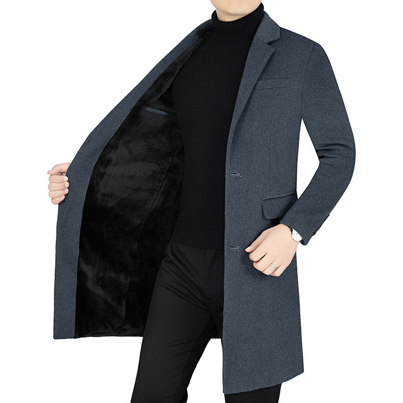 Herren Langer Wollmix-Mantel mit durchgehendem Kunstfell-Futter und schlanker Silhouette Shop Nory