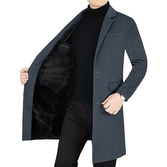 Herren Langer Wollmix-Mantel mit durchgehendem Kunstfell-Futter und schlanker Silhouette Shop Nory
