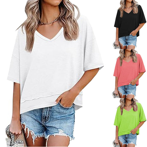 Damen lässiges V-Ausschnitt Oversized T-Shirt