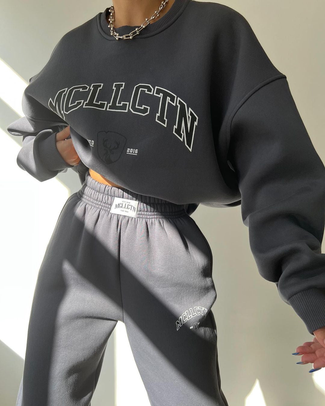 Damen Oversized College-Sweatshirt und High-Waist-Jogger-Set aus French-Terry Shop Nory