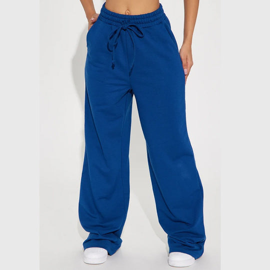 Damen nan breite High-Waist Loungehose aus weichem Baumwollmix mit Kordelzug und Eingrifftaschen Shop Nory