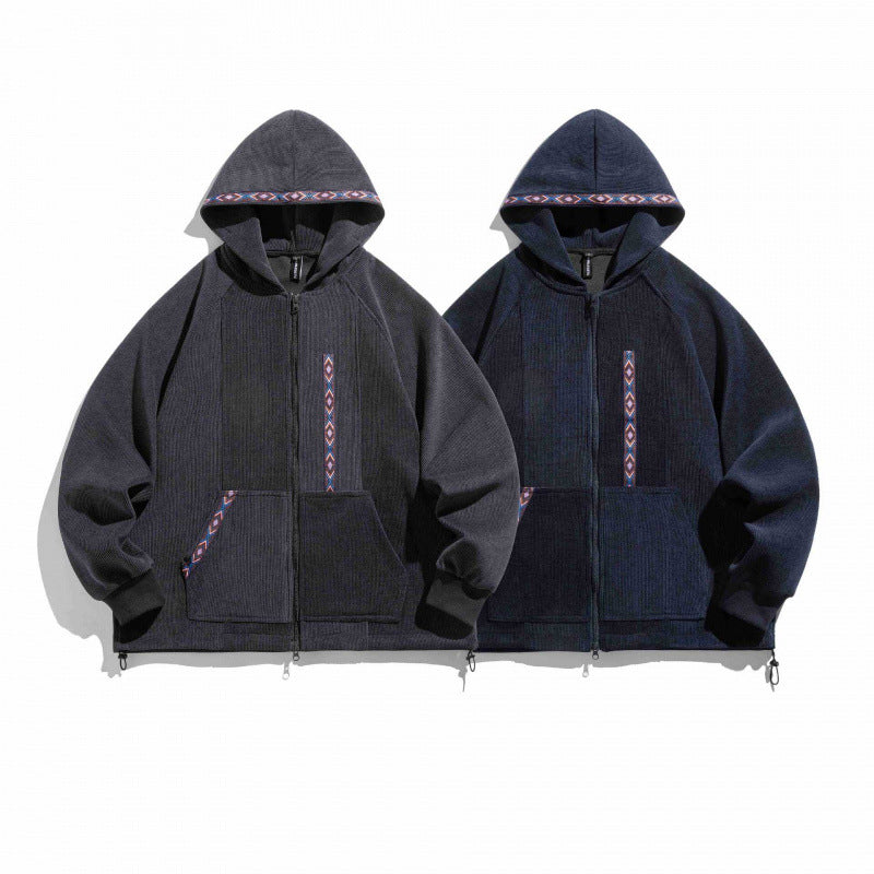 Unisex Oversize-Kapuzenjacke mit Reißverschluss und gewebten Zierbändern Shop Nory