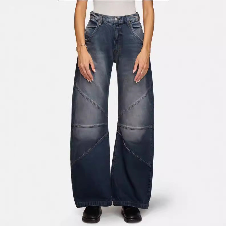 Damen breite Jeans mit einzigartigem Nahtdesign im angesagten Stil