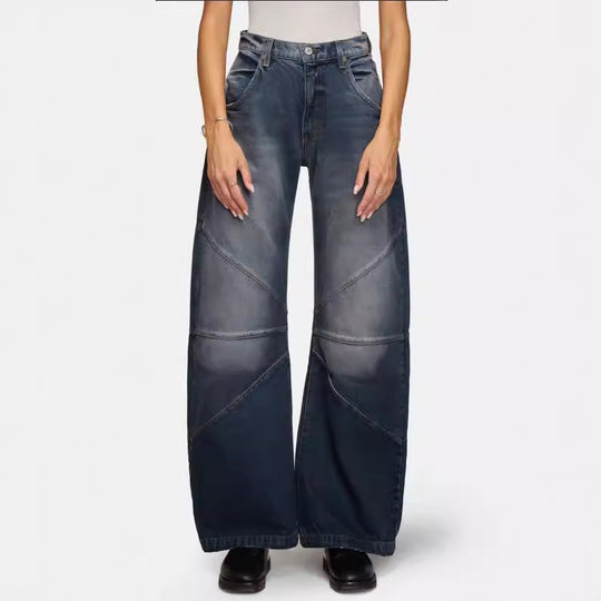 Damen breite Jeans mit einzigartigem Nahtdesign im angesagten Stil