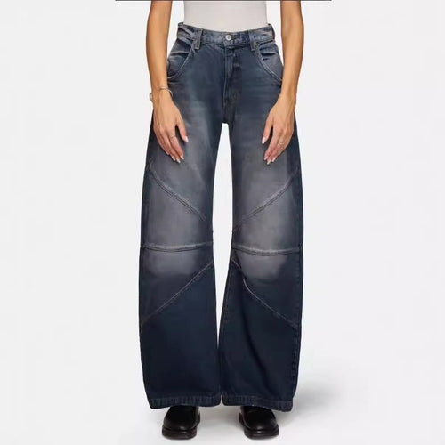 Damen breite Jeans mit einzigartigem Nahtdesign im angesagten Stil