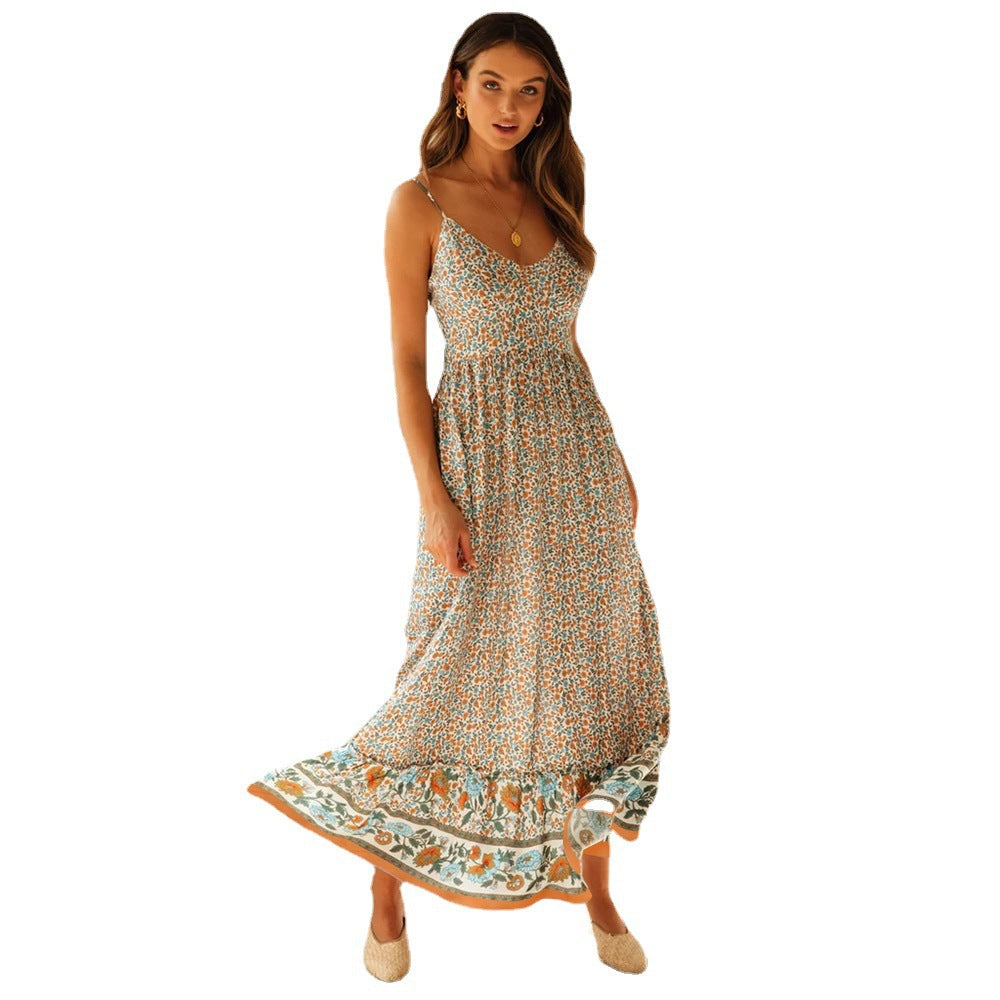 Damen Maxikleid mit floralem Muster und zartem Spaghettiträger-Design