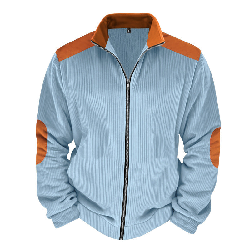 Herren Sportliche Zip-Jacke mit Rippenstruktur und Kontrastärmel