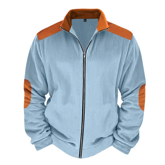 Herren Sportliche Zip-Jacke mit Rippenstruktur und Kontrastärmel