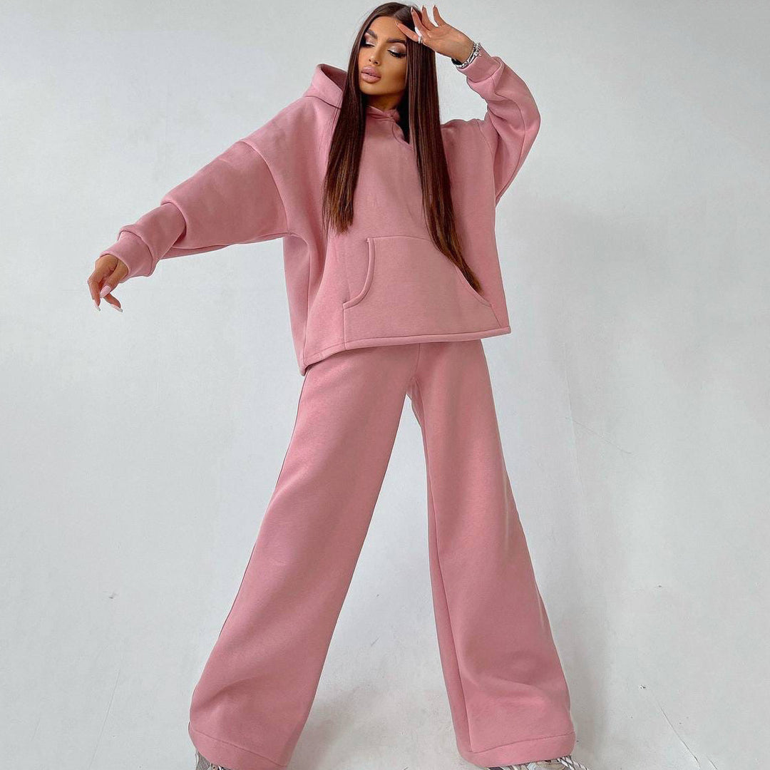 Damen zweiteiliges Lounge-Set mit sculpting High Waist Palazzohose und oversized Kapuzenhoodie Shop Nory