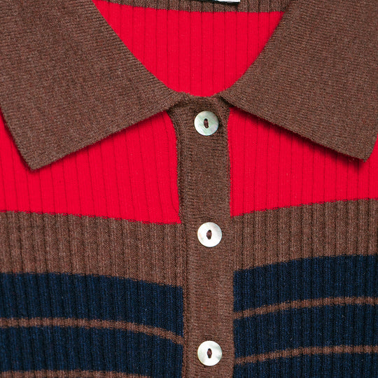 Damen Gerippte Knopfstrickjacke mit großem Hemdkragen und Streifenstruktur Shop Nory
