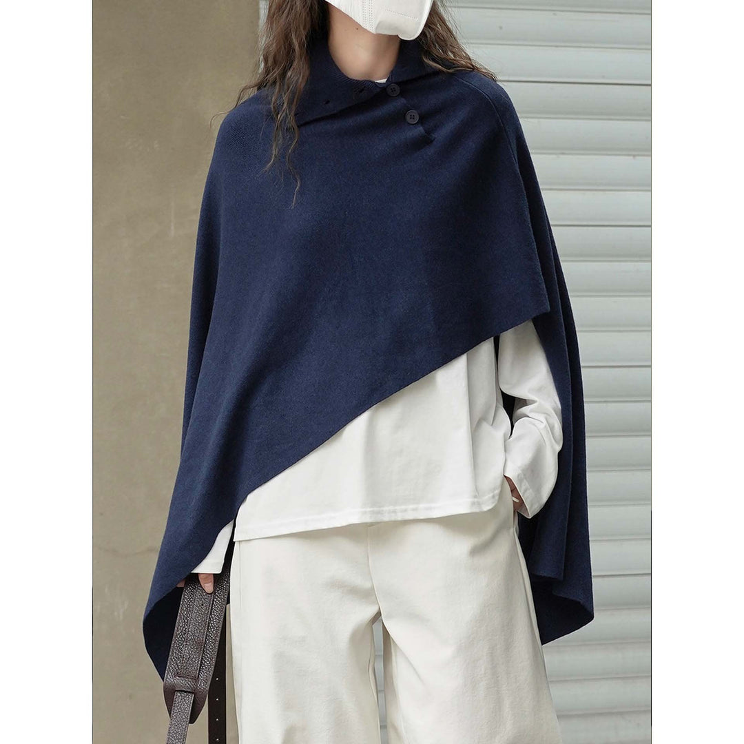 Damen Asymmetrisches Strickponcho mit Knopfkragen und Oversize-Silhouette Shop Nory