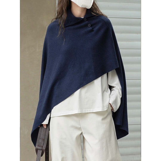 Damen Asymmetrisches Strickponcho mit Knopfkragen und Oversize-Silhouette Shop Nory