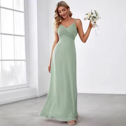 Damen Chiffon Maxikleid mit elegantem V-Ausschnitt und gerafftem Oberteil Shopnory