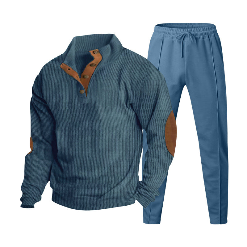 Herren Strukturiertes Henley-Loungewear-Set mit Ellenbogen-Patches & tapered Jogginghose Shop Nory