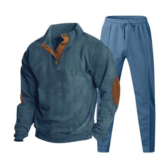 Herren Strukturiertes Henley-Loungewear-Set mit Ellenbogen-Patches & tapered Jogginghose Shop Nory