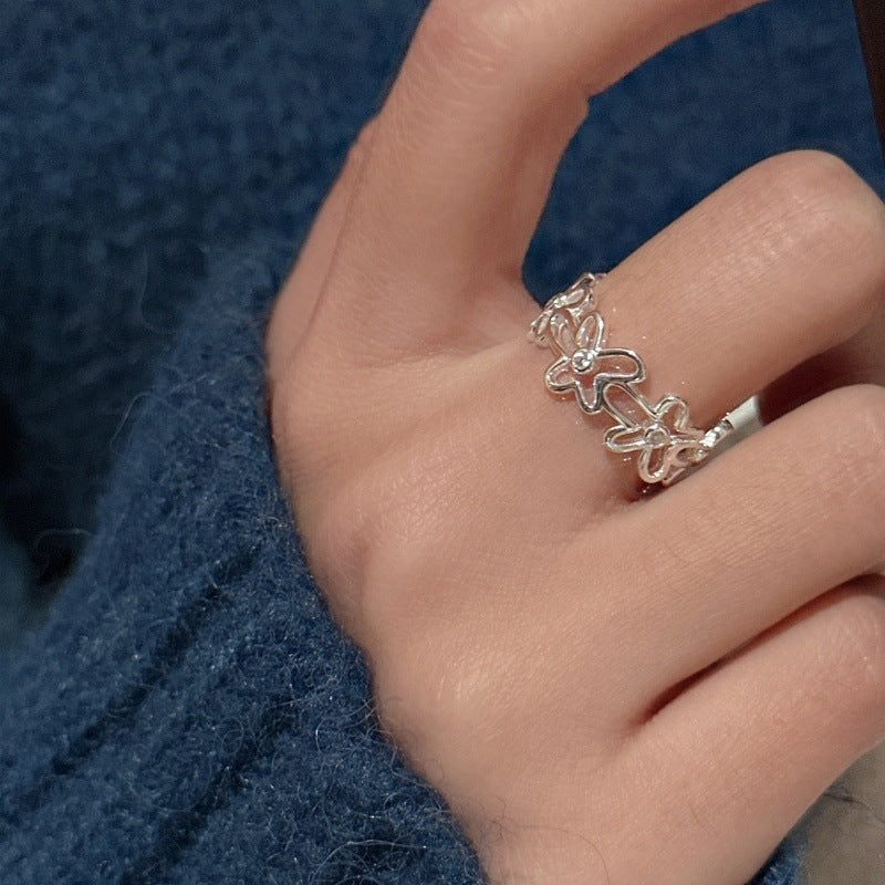 Damen filigraner Blumenring aus Silber Shop Nory