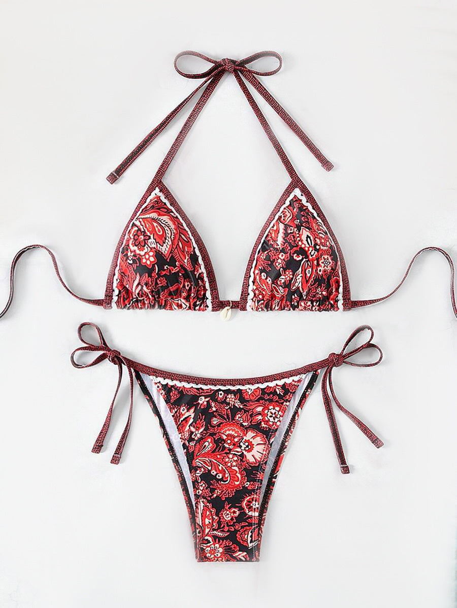 Damen Triangel-Bikini-Set mit verstellbaren BindShopnoryändern und floralem Design