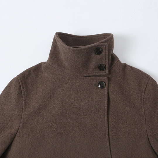 Damen Wollmantel mit Stehkragen, Bindegürtel und asymmetrischer Knopfleiste Shop Nory