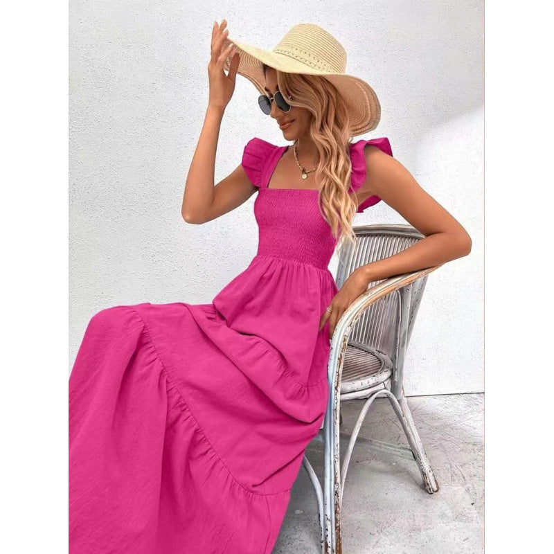Damen Maxikleid mit Rüschendetails und schmalem Tailleneinsatz