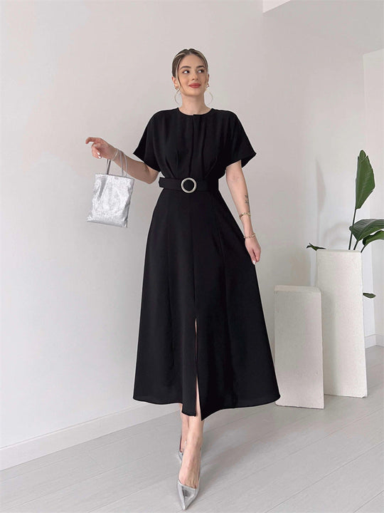 Damen Maxikleid mit Taillengürtel und puffärmeln Shopnory
