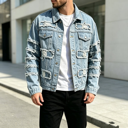 Herren Lässige Destroyed Jeansjacke Shop Nory