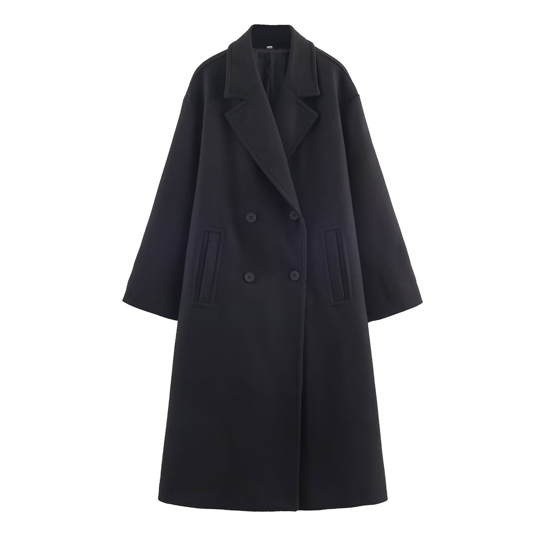 Damen Doppelreihiger Oversize‑Mantel mit fallendem Revers und Eingrifftaschen Shop Nory