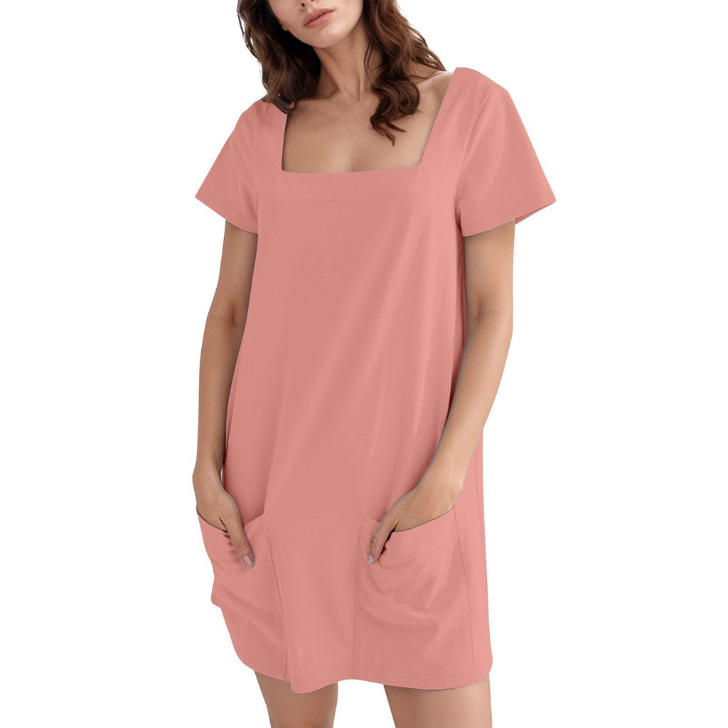Damen Lockeres Sommerkleid mit Quadrat-Ausschnitt und praktischen Taschen