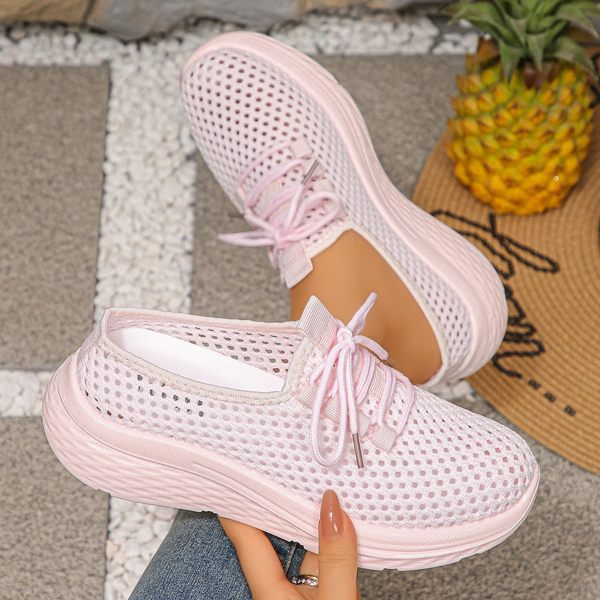 Damen Atmungsaktive Mesh-Sneaker mit elastischem Schnürsystem und rutschfester Sohle