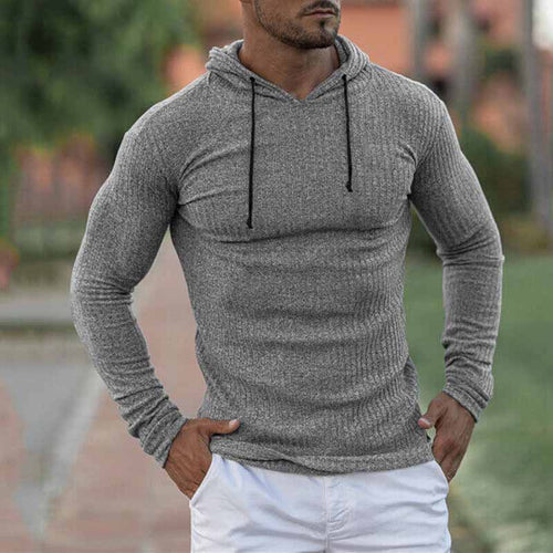 Herren Enganliegender Gerippter Kapuzenpullover aus Feinstrick Shop Nory