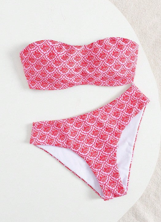 Damen Bandeau-Bikini mit elegantem Muster Shopnory