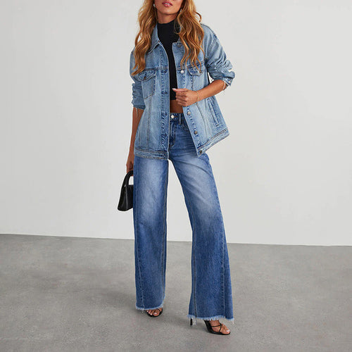 Damen High-Waist Schlagjeans mit weitem Bein und ausgefranstem Saum Shop Nory