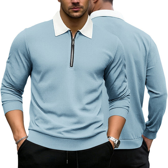 Herren Elegantes Waffelstruktur-Poloshirt mit Halbzip und Kontrastkragen Shop Nory