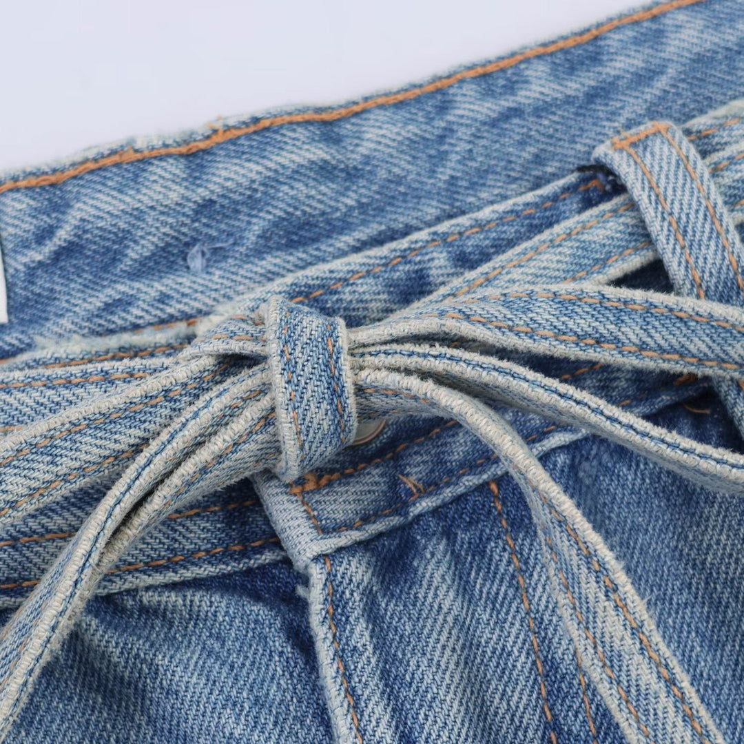 Damen Weite Jeans im Destroyed-Look mit verstellbarem Bund Shopnory