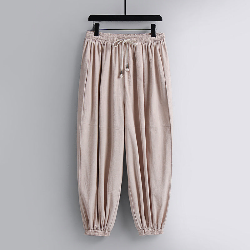 Damen weite Baumwoll-Leinen-Freizeithose mit Kordelzug und elastischen Knöchelbündchen Shop Nory