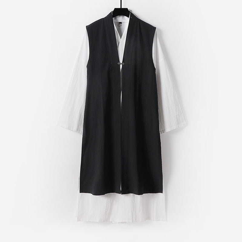 Damen Langer ärmelloser Kimono-Weste mit minimalistischer Linienführung und dekorativem Knebelverschluss Shop Nory