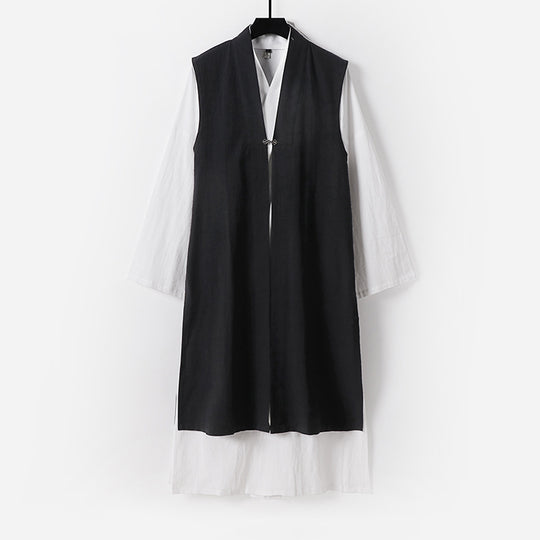 Damen Langer ärmelloser Kimono-Weste mit minimalistischer Linienführung und dekorativem Knebelverschluss Shop Nory