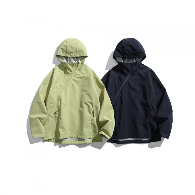 Unisex Leichte Tech-Regenjacke mit asymmetrischem Reißverschluss Shop Nory