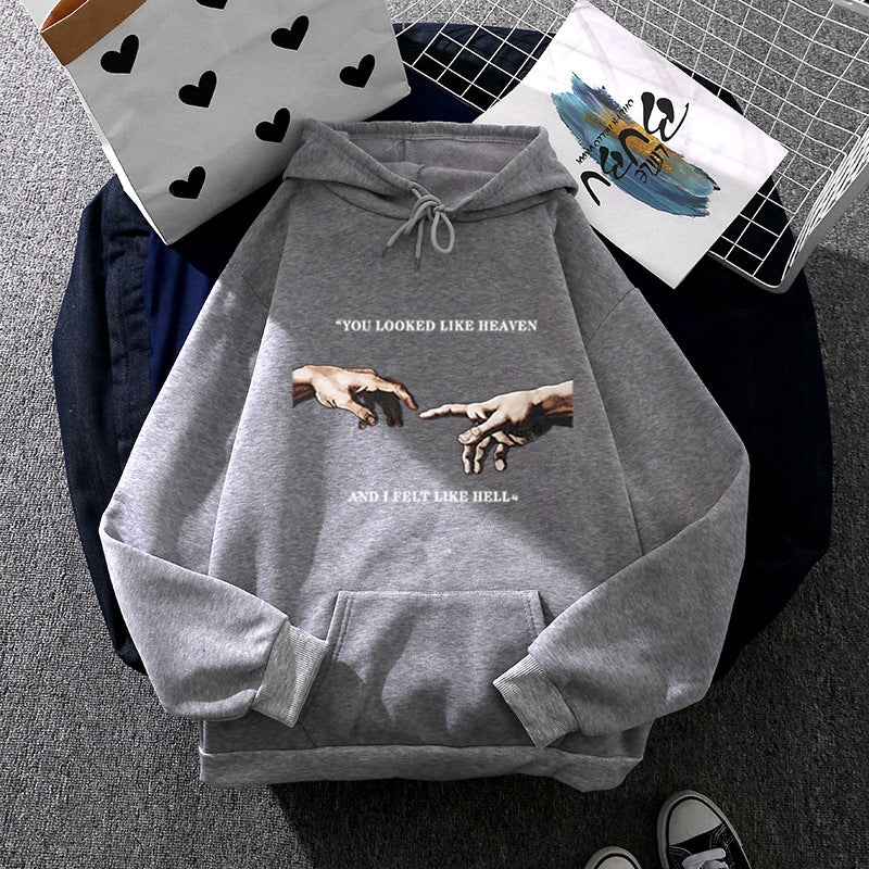 Damen nan Oversize Kapuzenpullover mit Kängurutasche und Renaissance‑Handmotiv, weiches Fleece Innenfutter Shop Nory