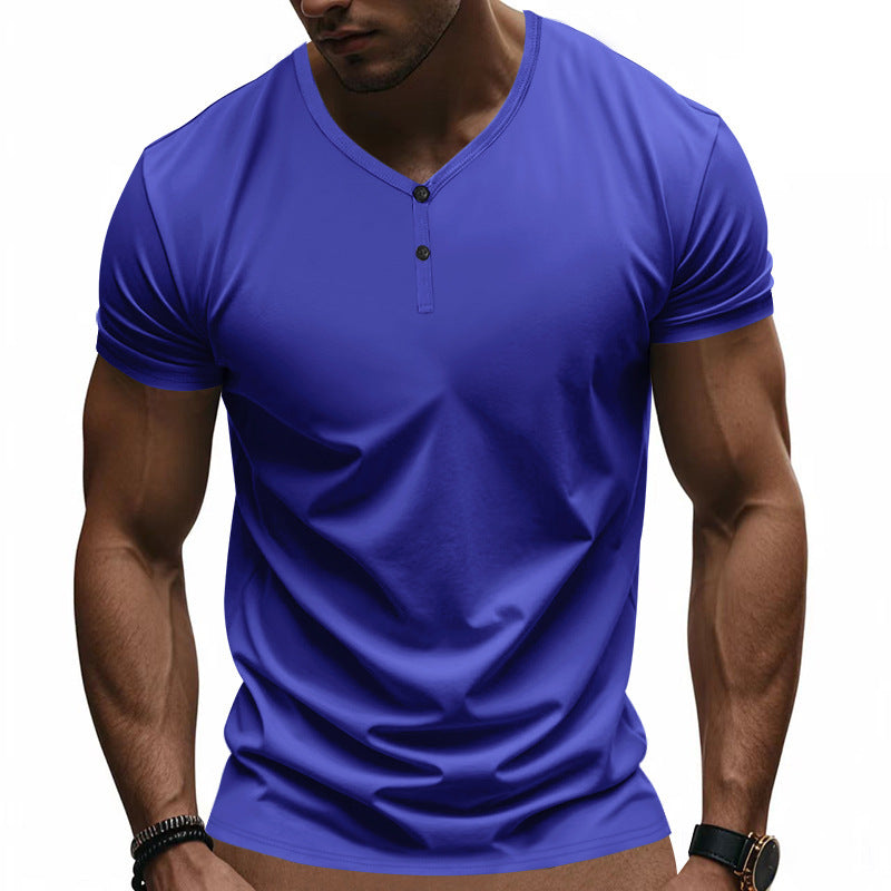 Herren Kurzarm Henley-T-Shirt mit strukturiertem V-Ausschnitt