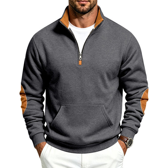 Herren Sweatshirt mit halbem Reißverschluss, Stehkragen und Ellenbogen-Patches Shop Nory