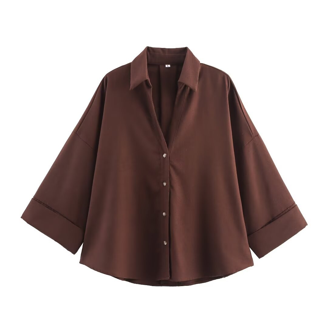 Damen nan lockere oversized Hemdbluse mit weitem Kragen und Dreiviertelärmeln Shop Nory