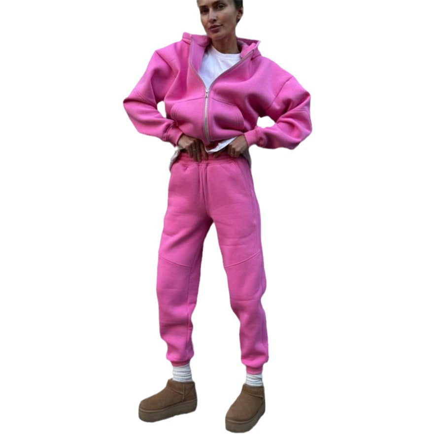 Damen kurzes Zip-Hoodie und hochtaillierte Komfort-Jogginghose-Set aus weichem Fleece Shop Nory
