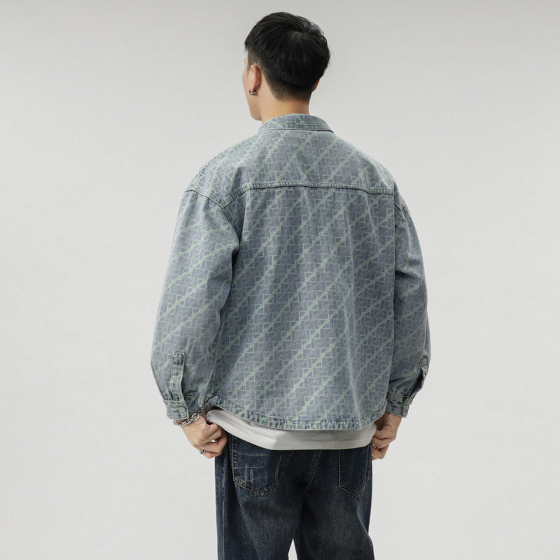 Herren Oversize Jeansjacke mit Allover‑Monogramm, Druckknopf‑Verschluss und aufgesetzten Brusttaschen Shop Nory