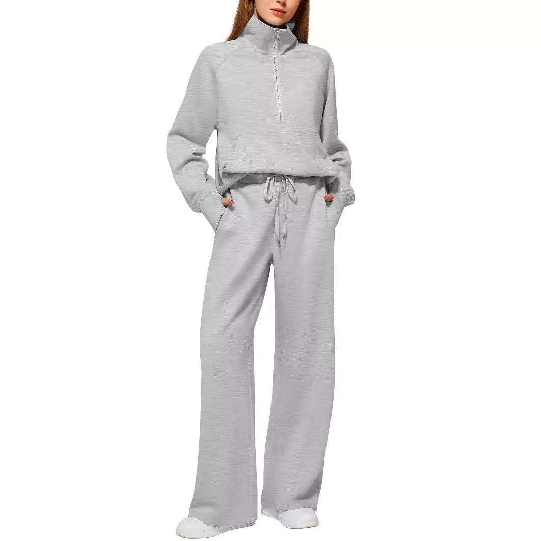 Damen nan halbzip Lounge-Set mit hohem Stehkragen, Kängurutasche und weiten Highwaist-Jogginghose Shop Nory